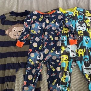 Set of three one piece pajamas, 12 months, alien space monkey